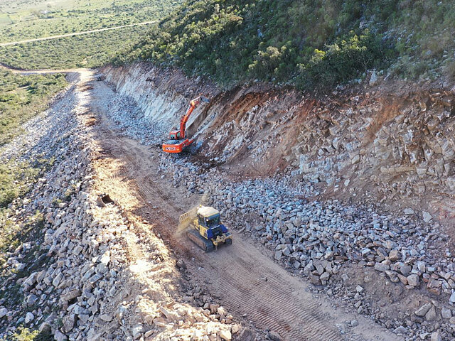 A new road is being built from the foot of the mountain to its peak for the delivery of large components.