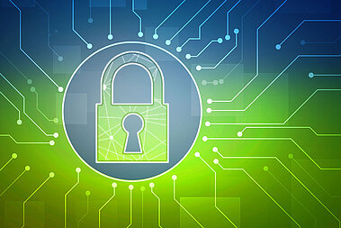 Grafik eines Schlosses, dass mit grünen Drähten verbunden ist