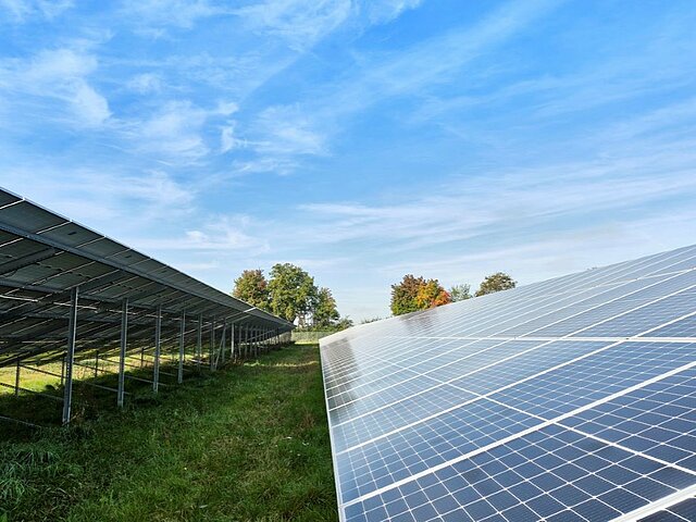 Der Solarpark Seckach von der Seite fotografiert.